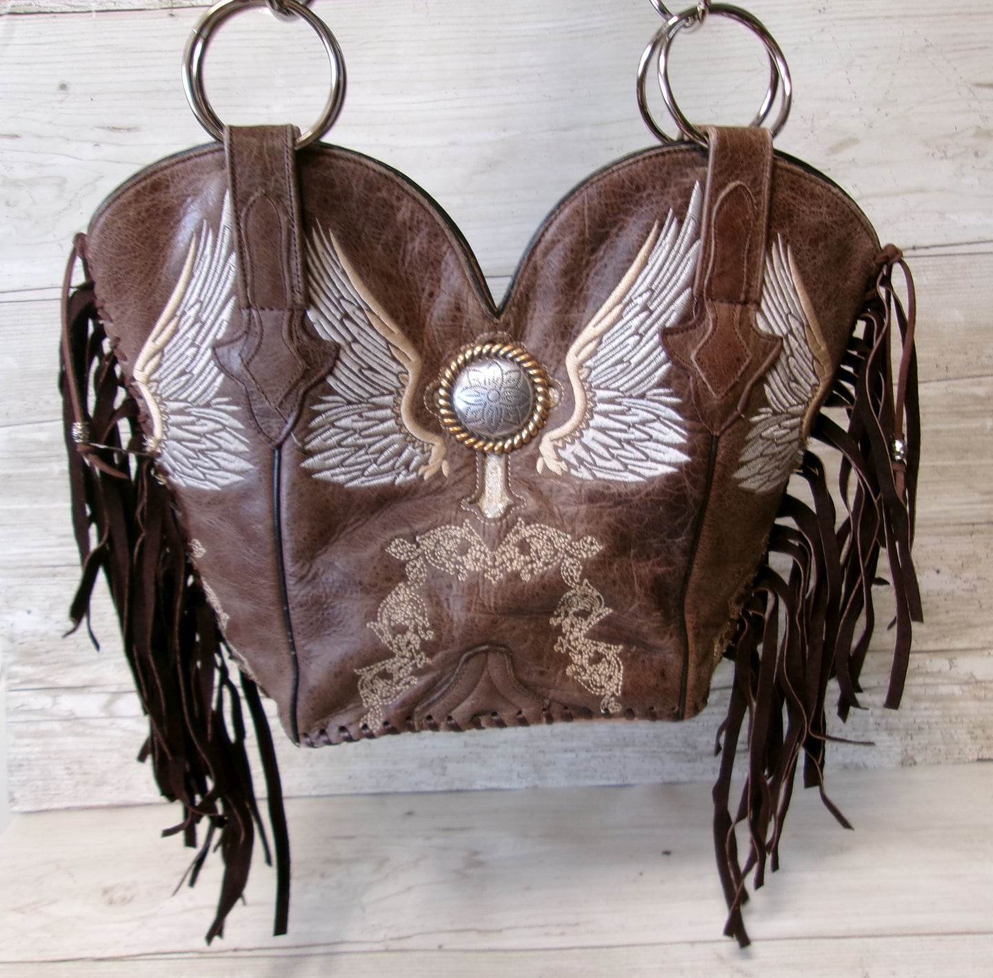 Double Cowboy Boot Purse with Fringe DB352